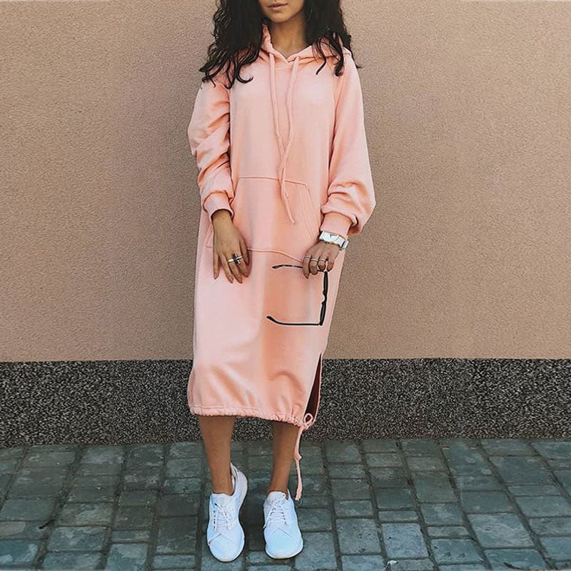 Women's Sweatshirt Dress with Hood and Kangaroo Pocket