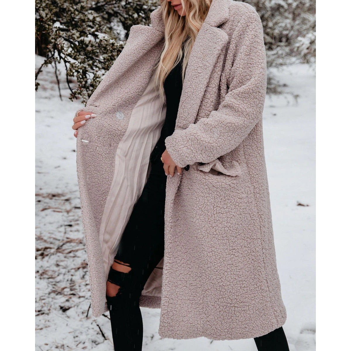 Women's Teddy Coat with Button Front Closure