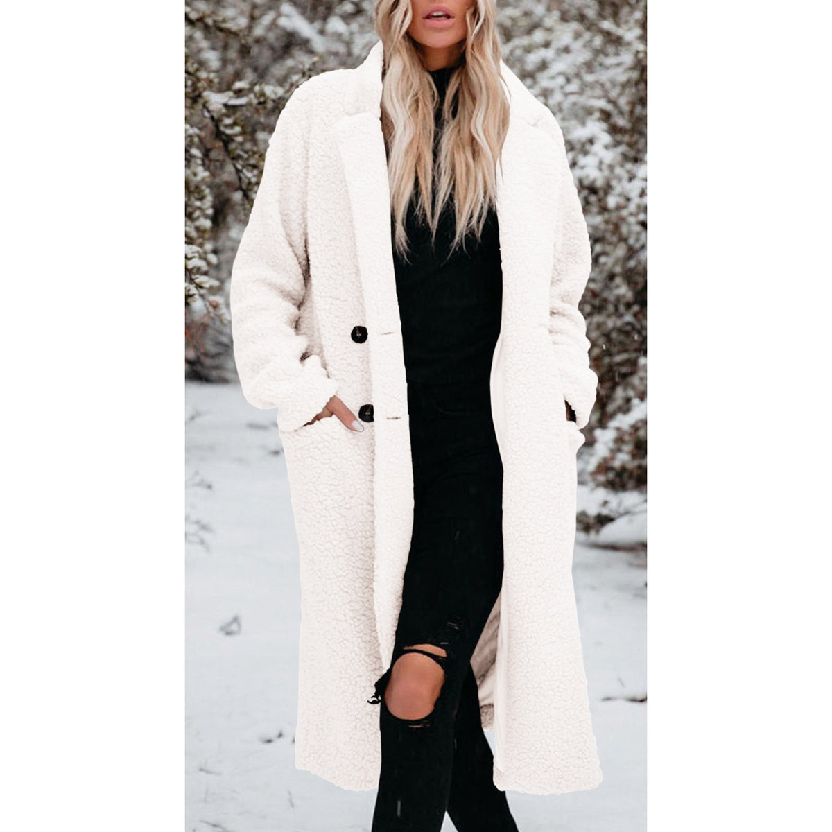 Women's Teddy Coat with Button Front Closure
