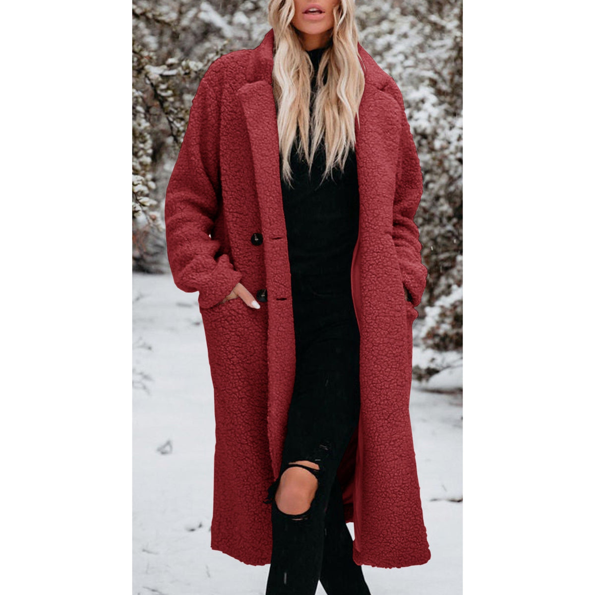 Women's Teddy Coat with Button Front Closure