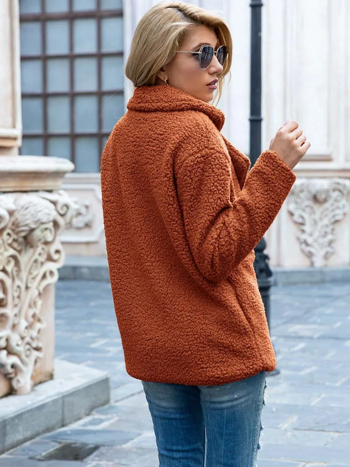 Women's Teddy Coat with Notch Lapel and Button Front