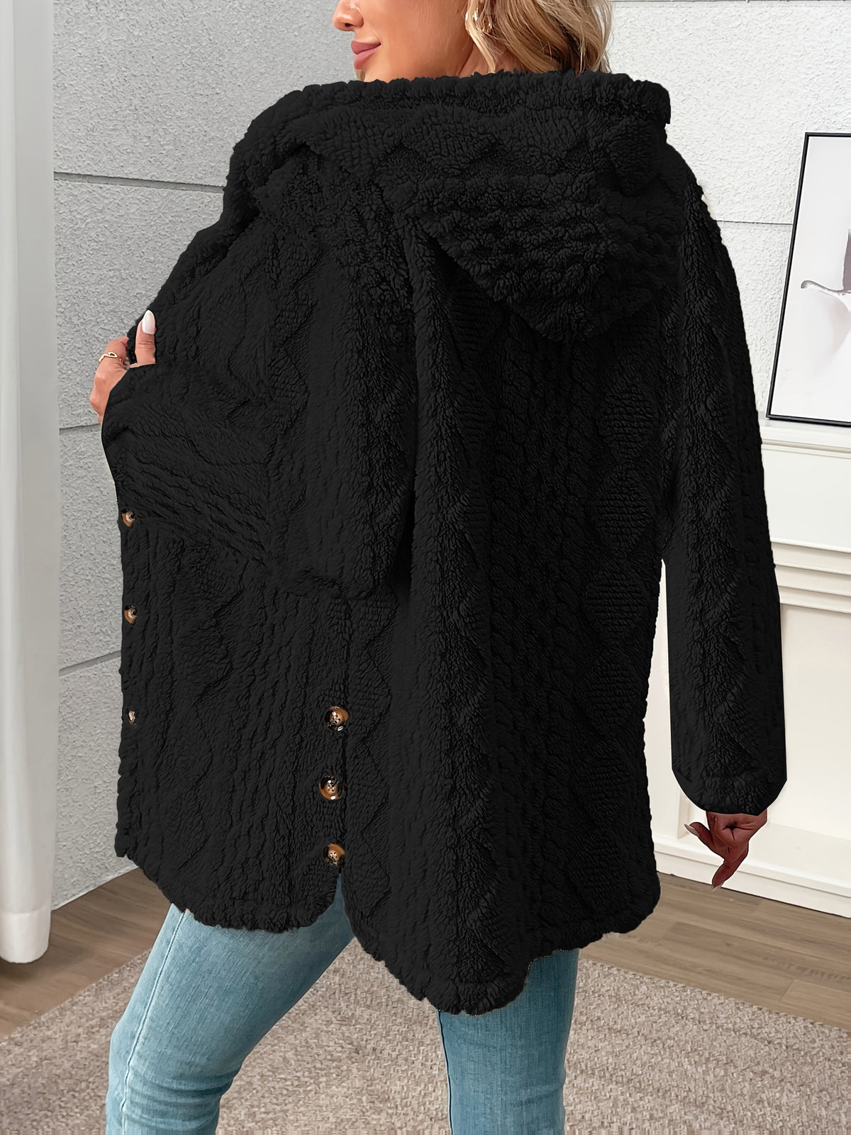 Women's Textured Button-Front Blazer Coat