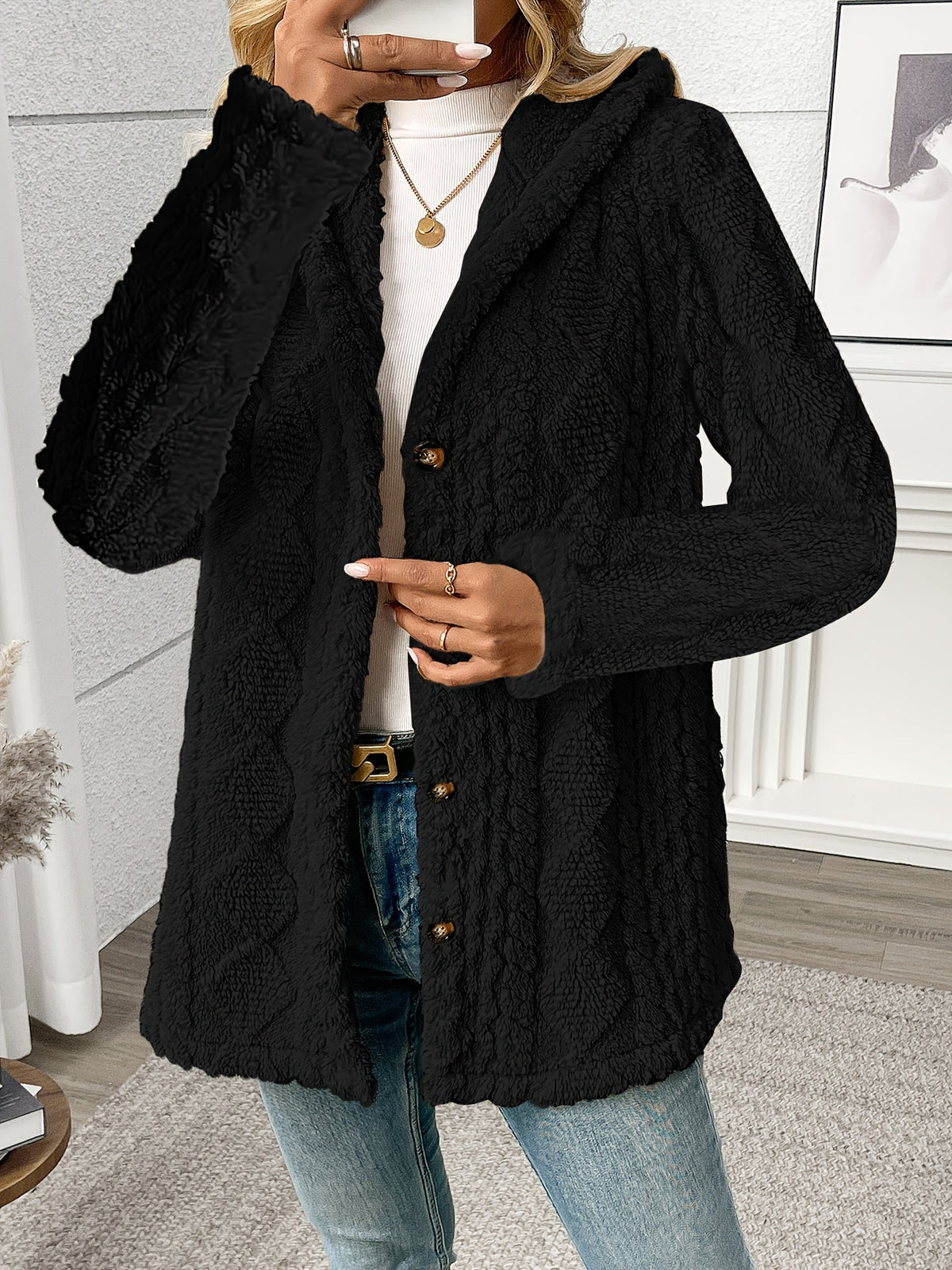Women's Textured Button-Front Blazer Coat