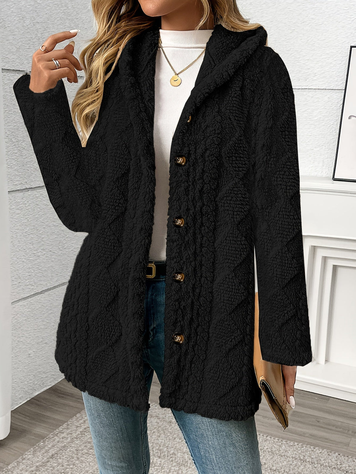 Women's Textured Button-Front Blazer Coat