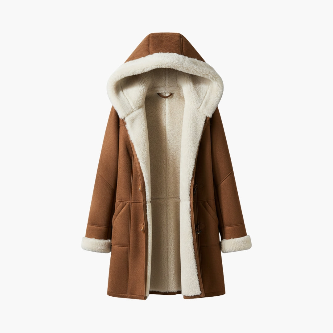 Women's Toggle Coat with Sherpa Lining and Hood