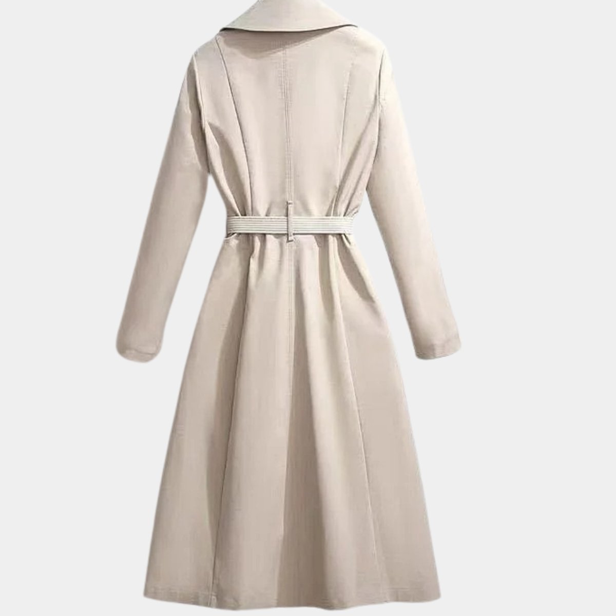 Women's Trench Coat with Belt and Turndown Collar, Midi Length