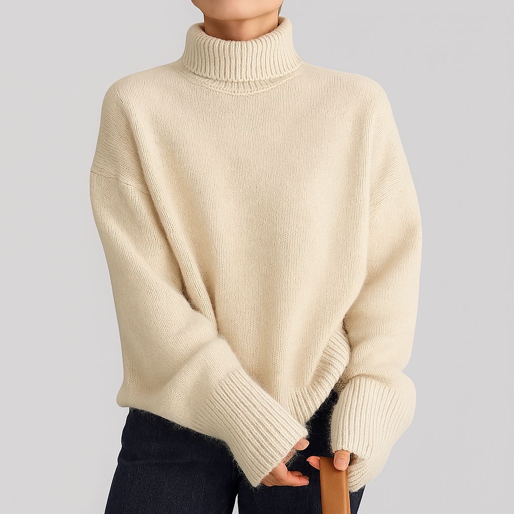 Women's Turtleneck Sweater with Ribbed Cuffs