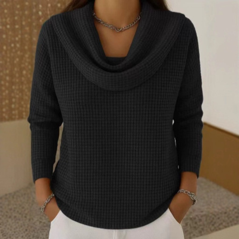 Women's Waffle Knit Cowl Neck Sweater