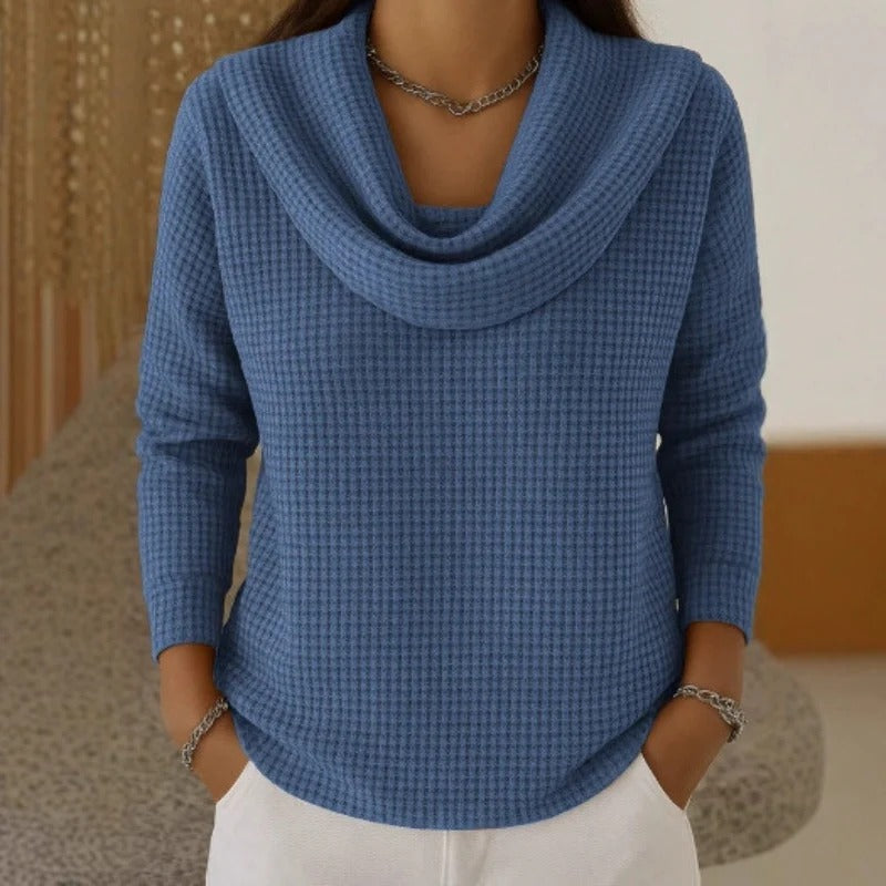 Women's Waffle Knit Cowl Neck Sweater