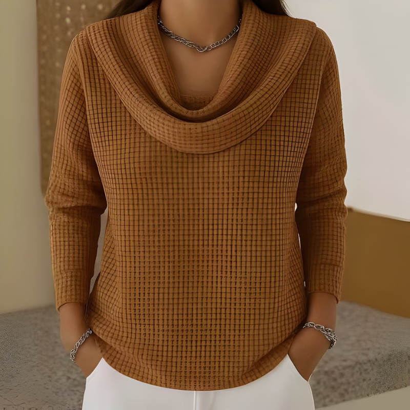 Women's Waffle Knit Cowl Neck Sweater