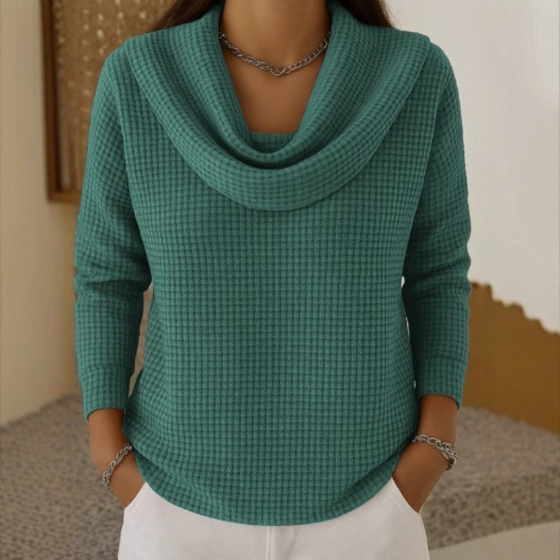 Women's Waffle Knit Cowl Neck Sweater