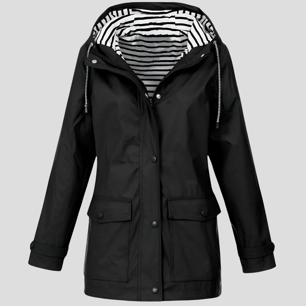 Women's Waterproof Hooded Raincoat with Zip Closure