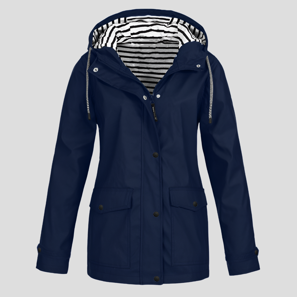 Women's Waterproof Hooded Raincoat with Zip Closure