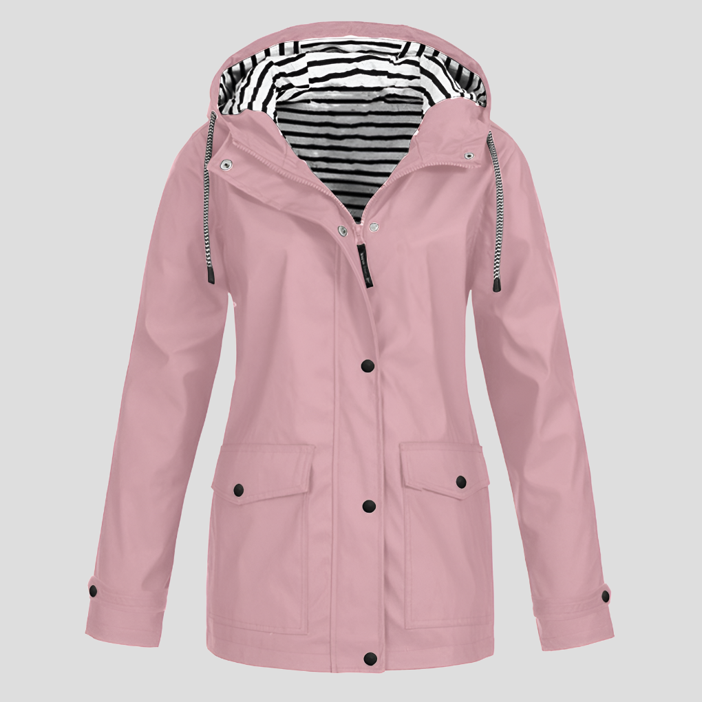 Women's Waterproof Hooded Raincoat with Zip Closure