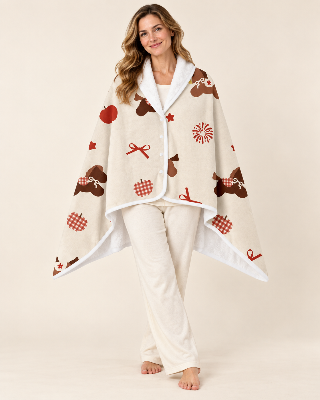 Women's Wearable Shawl Blanket with Christmas Print