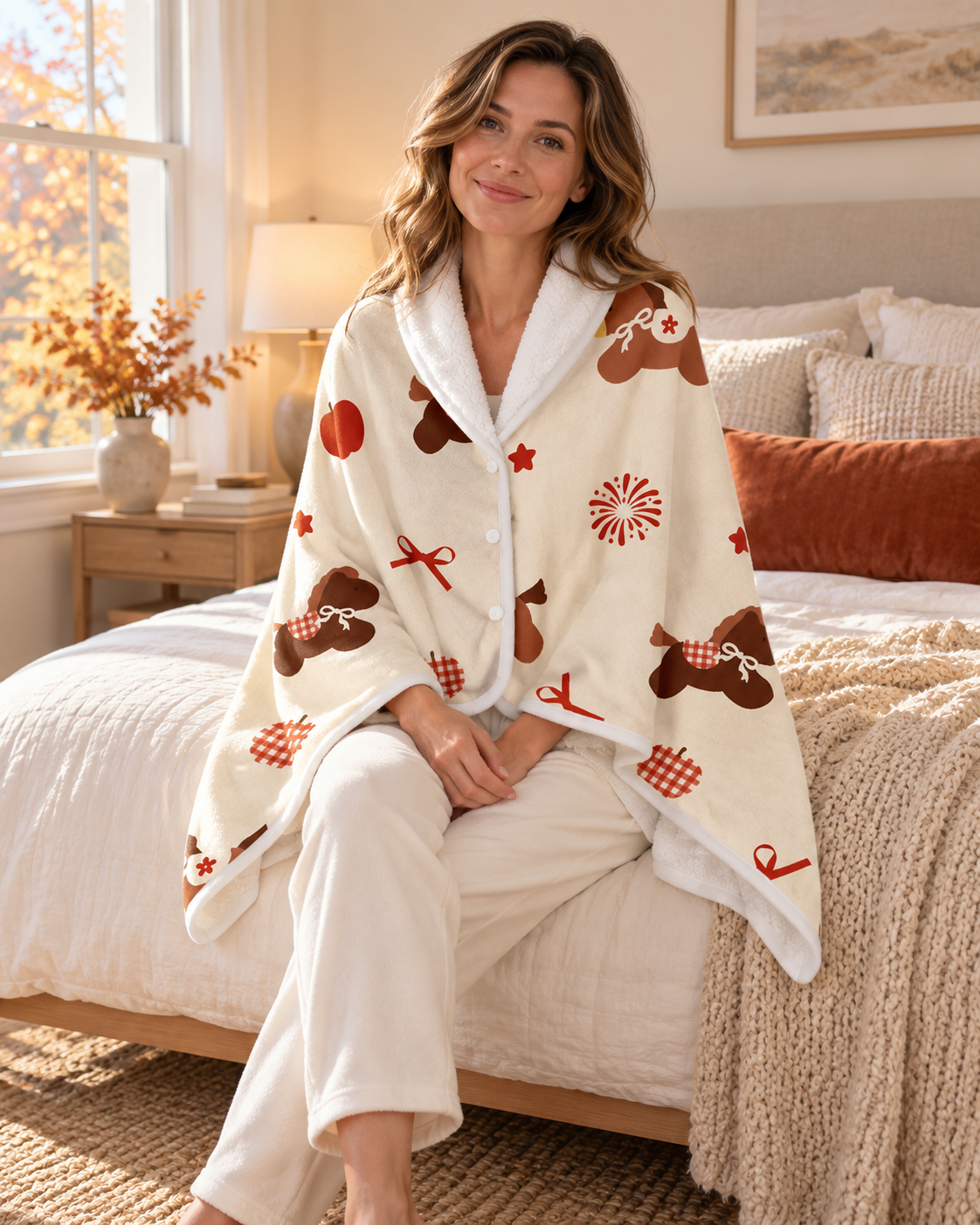 Women's Wearable Shawl Blanket with Christmas Print