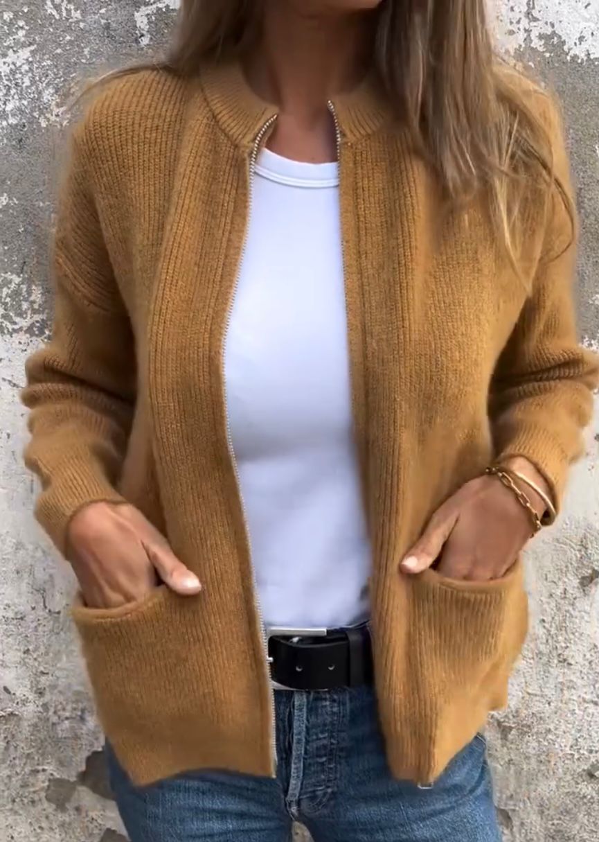 Women's Zip-Up Ribbed Knit Cardigan