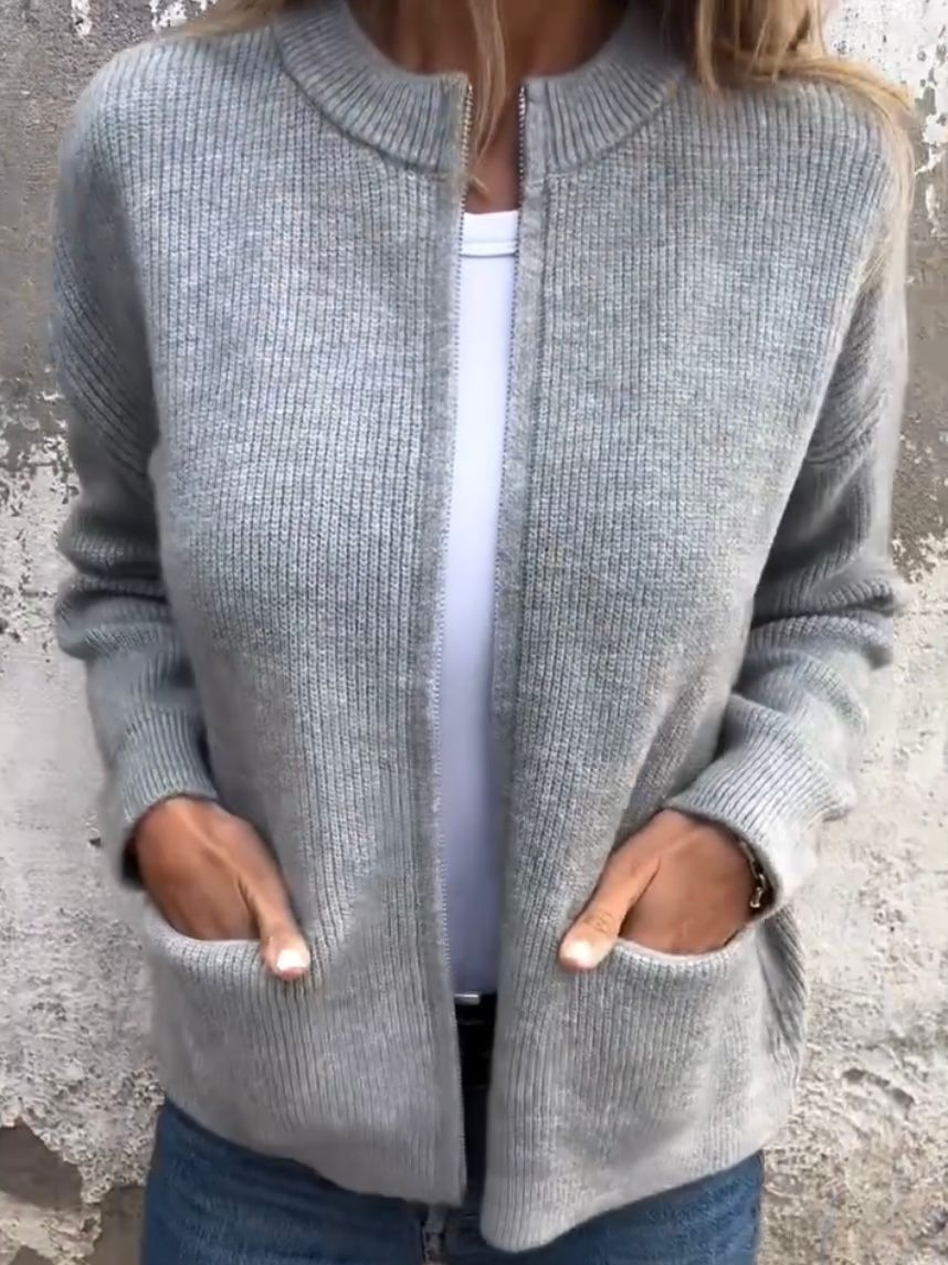 Women's Zip-Up Ribbed Knit Cardigan