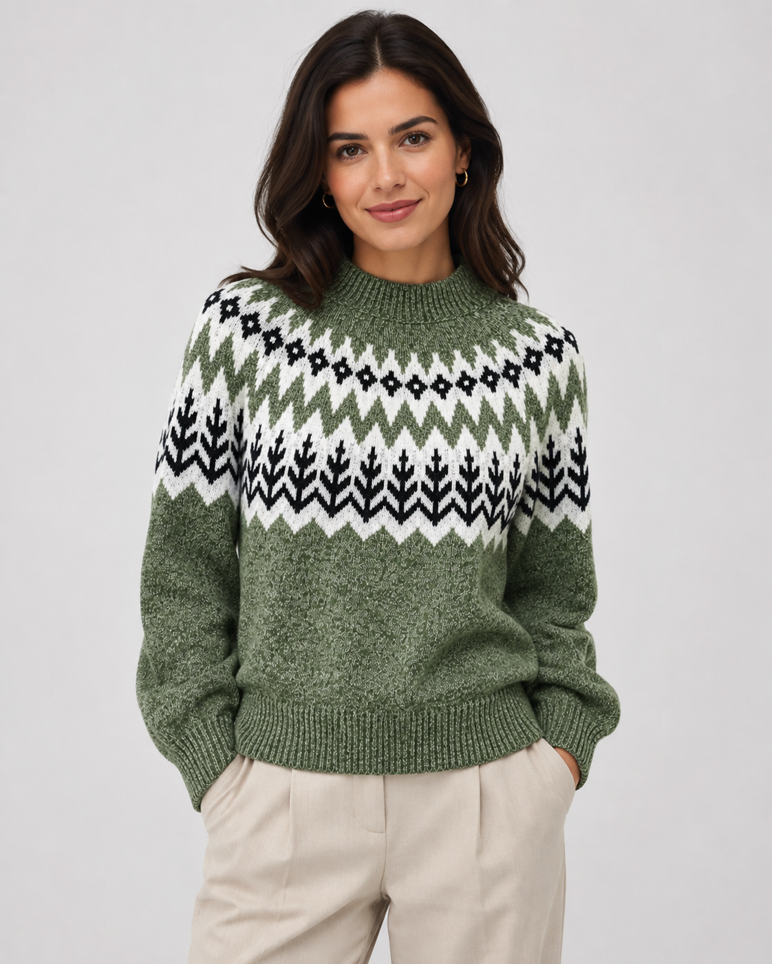 Wren | Women's Fair Isle Ribbed Mock Neck Sweater