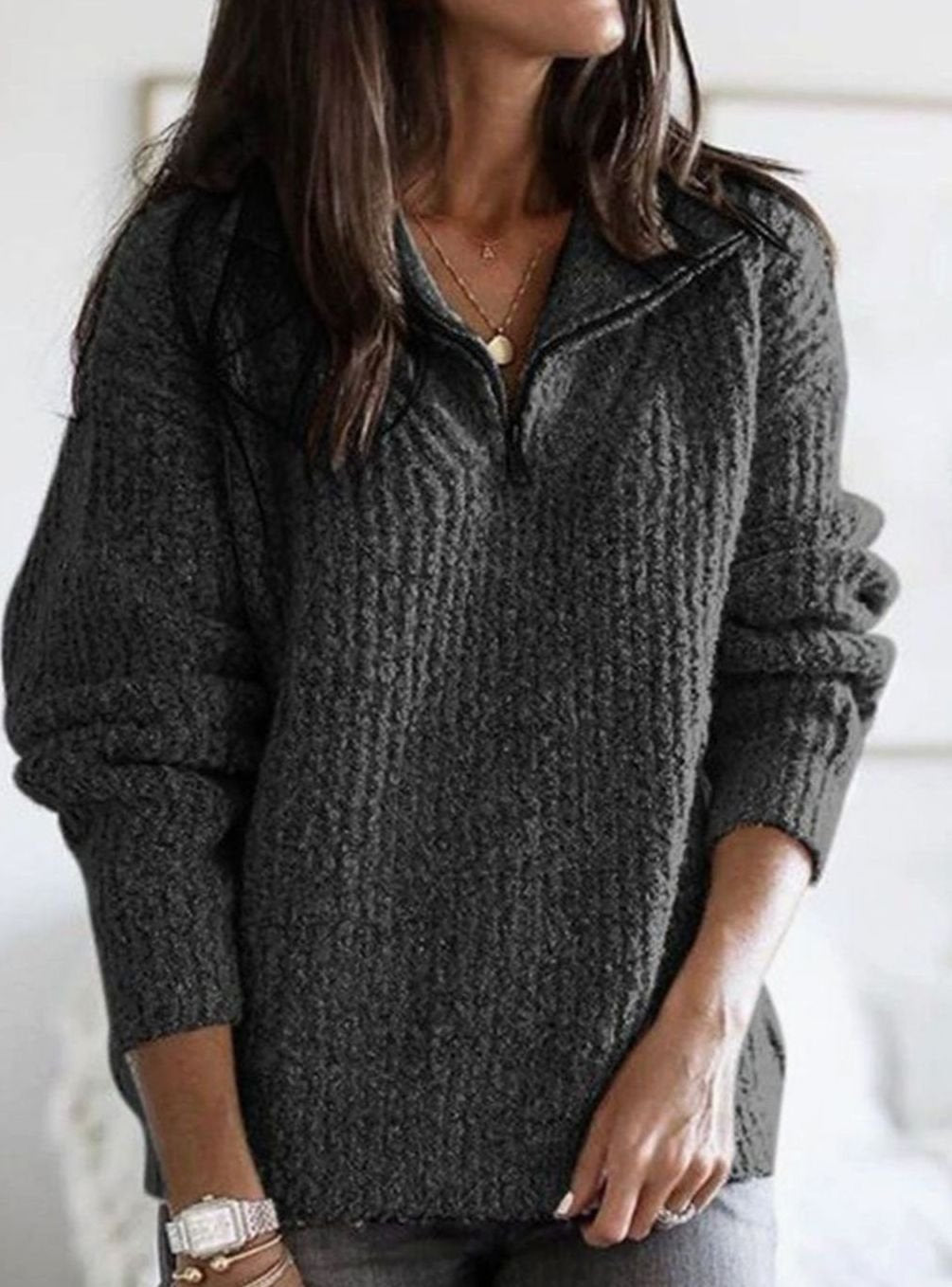 Wren | Women's Quarter-Zip Cable-Knit Pullover Sweater