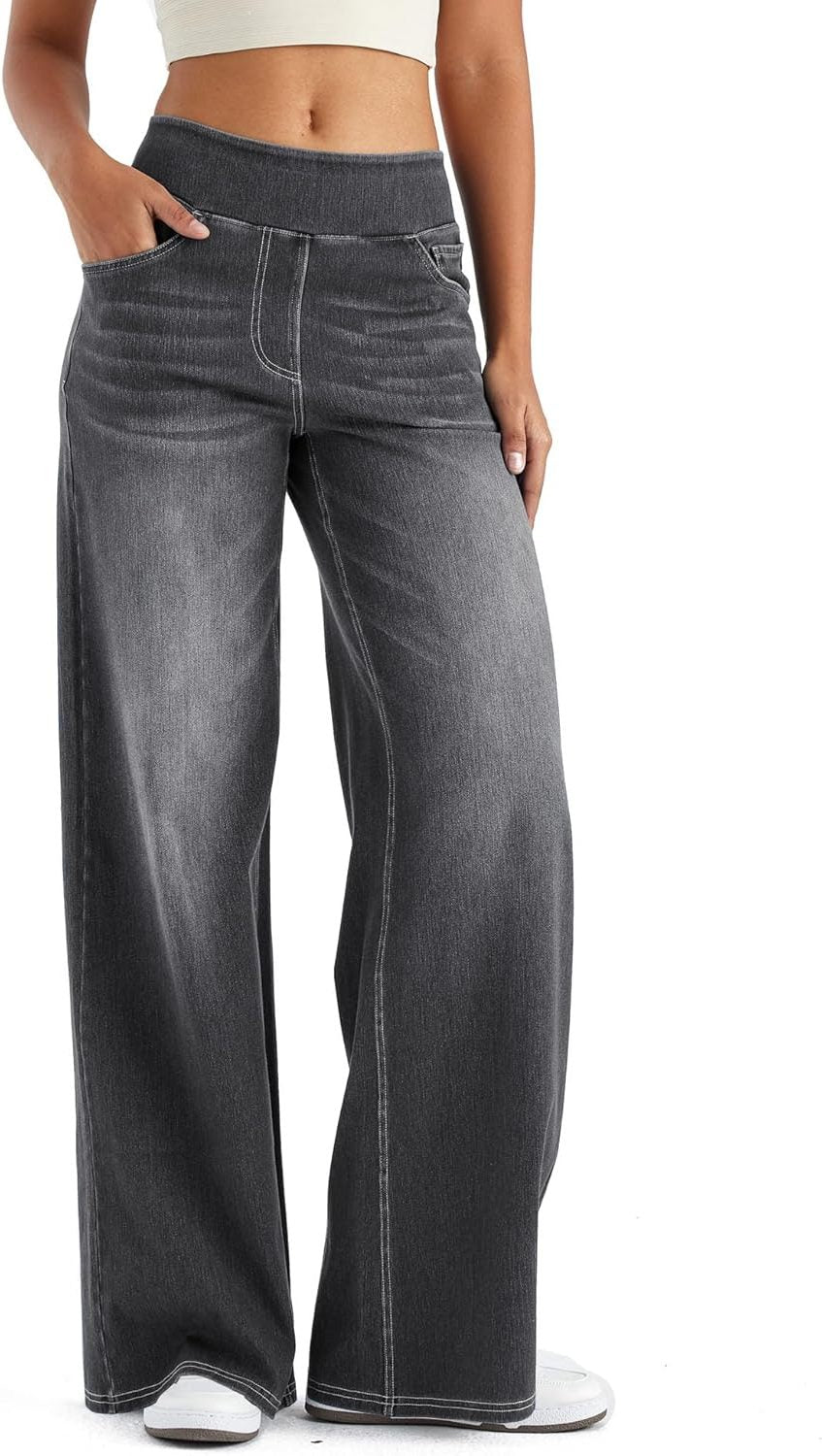Zaria | Women's Fleece-Lined Wide-Leg High-Waist Pull-On Jeans