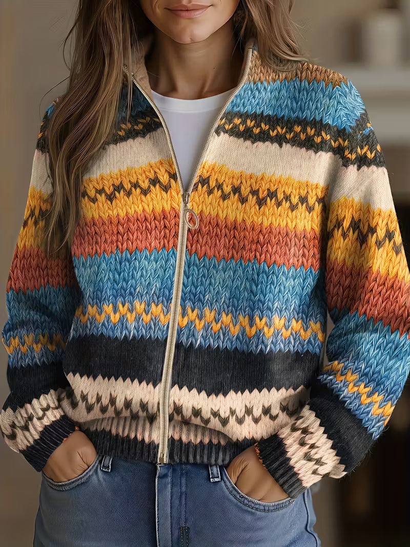 Adalyn | Women's Striped Zip-Up Knit Cardigan