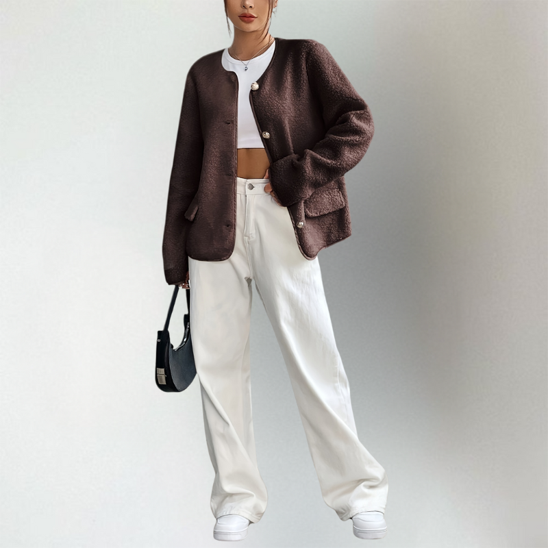 Adeline | Women's Collarless Button Front Knit Cardigan