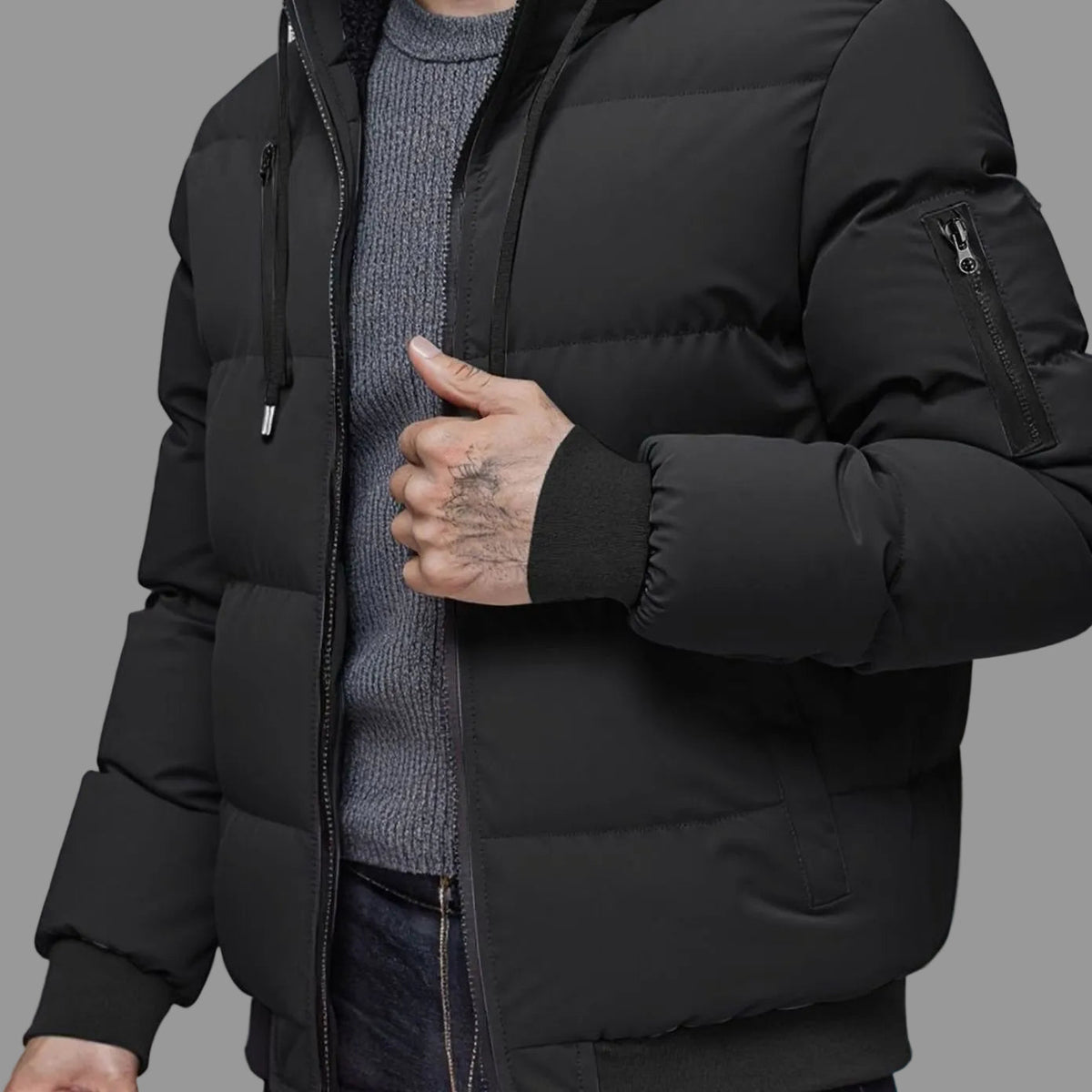 Alexander | Men's Quilted Hooded Winter Jacket Ribbed-Cuff Full-Zip Puffer