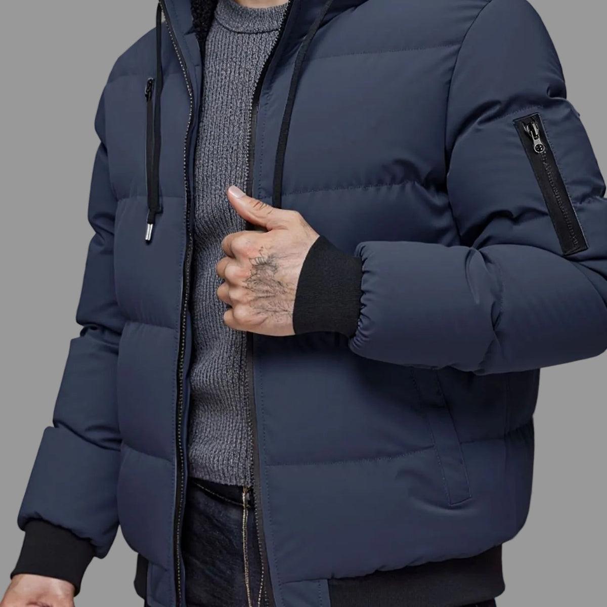 Alexander | Men's Quilted Hooded Winter Jacket Ribbed-Cuff Full-Zip Puffer