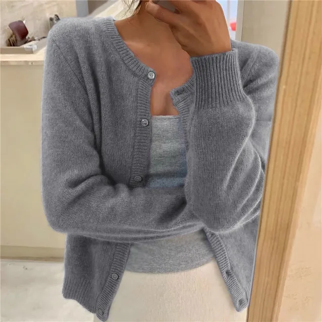 Amara | Women's Classic Button-Front Round Neck Cardigan