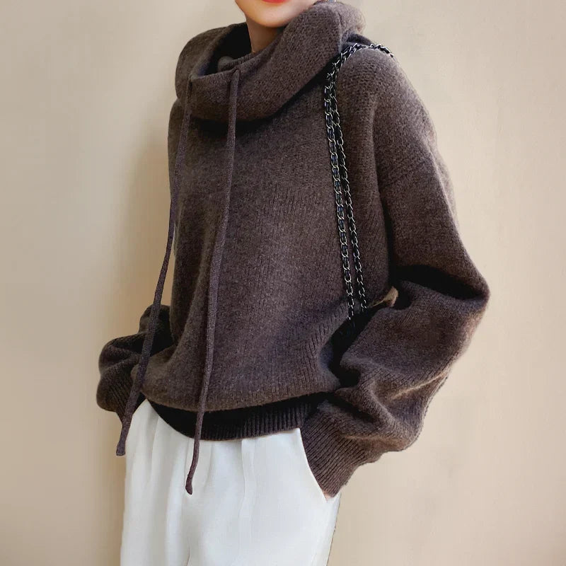 Amara | Women's Cowl Neck Drawstring Hooded Sweater