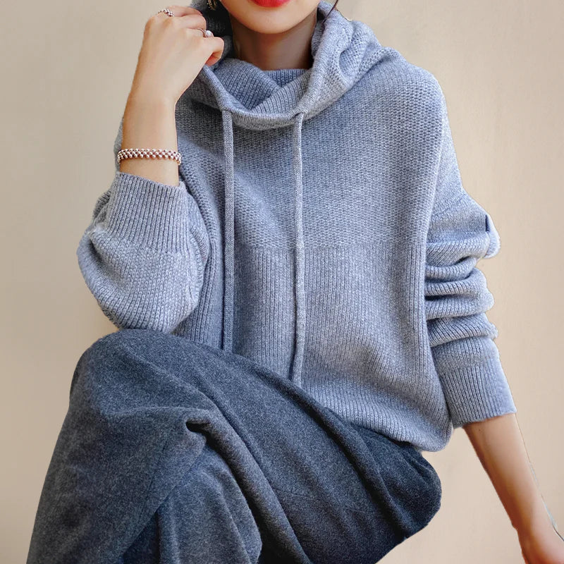 Amara | Women's Cowl Neck Drawstring Hooded Sweater