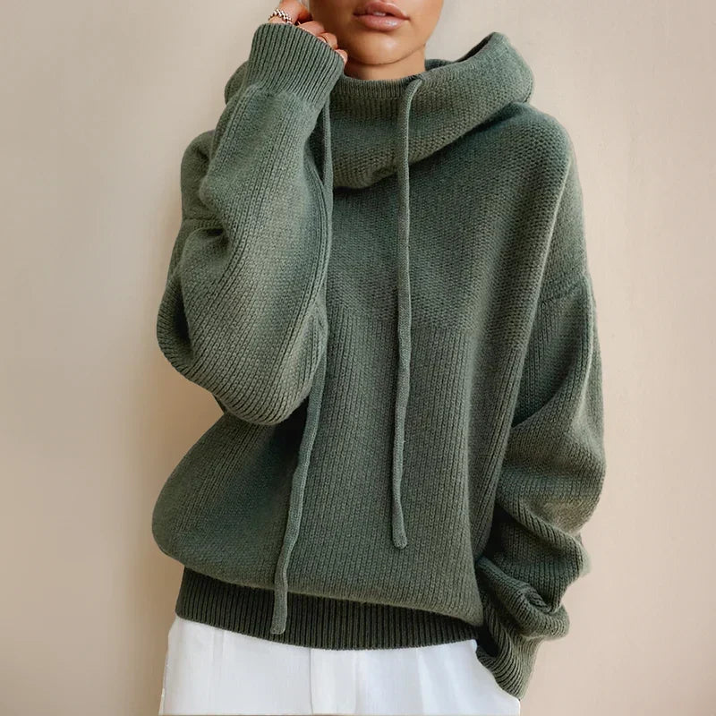 Amara | Women's Cowl Neck Drawstring Hooded Sweater