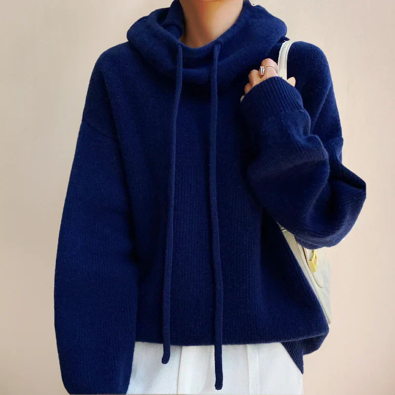 Amara | Women's Cowl Neck Drawstring Hooded Sweater