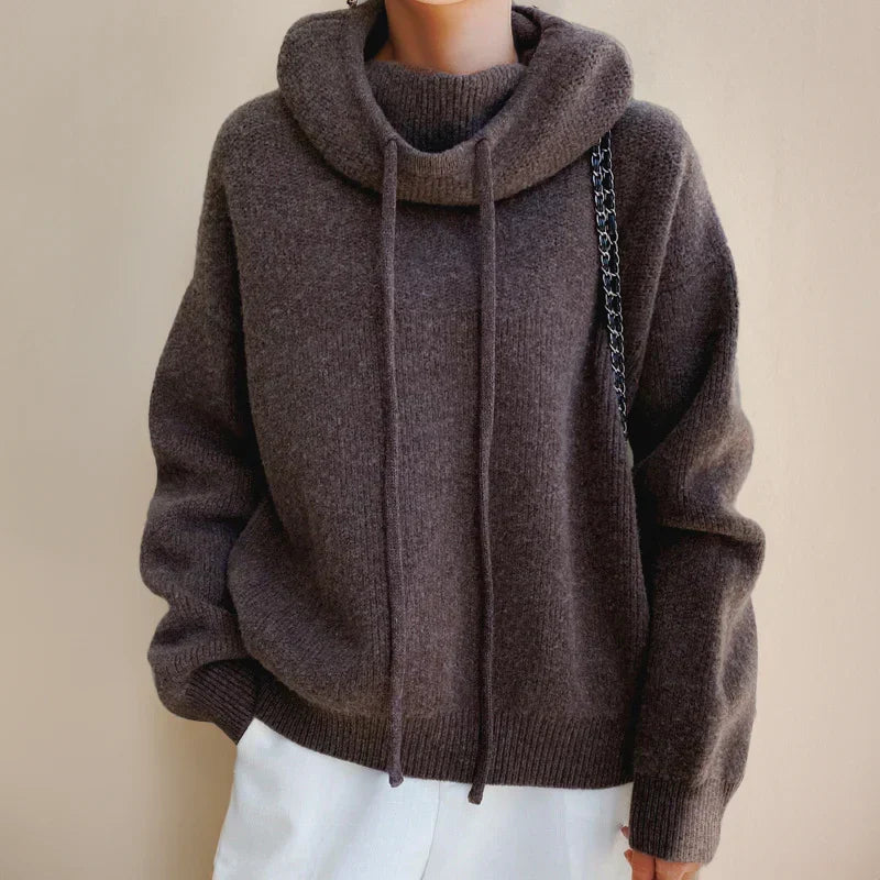 Amara | Women's Cowl Neck Drawstring Hooded Sweater