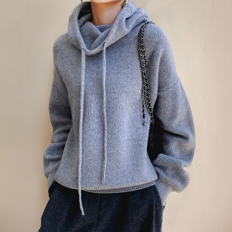 Amara | Women's Cowl Neck Drawstring Hooded Sweater