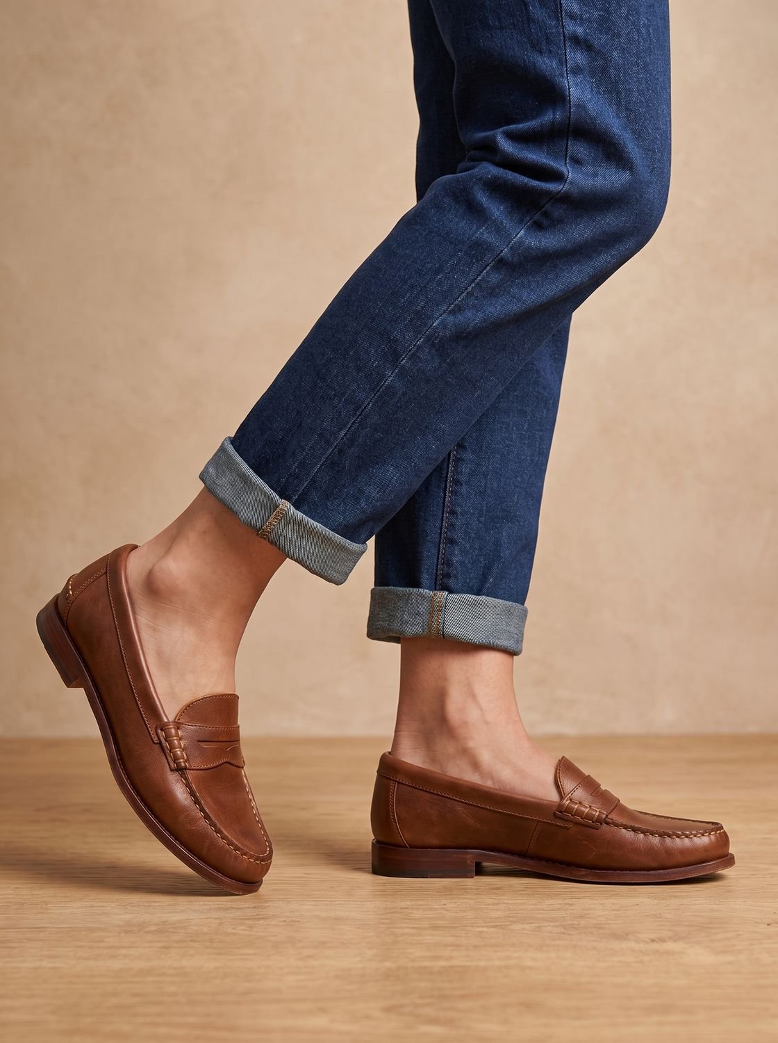 Amelia | Women's Leather Penny Loafers Moccasin-Stitched Slip-On