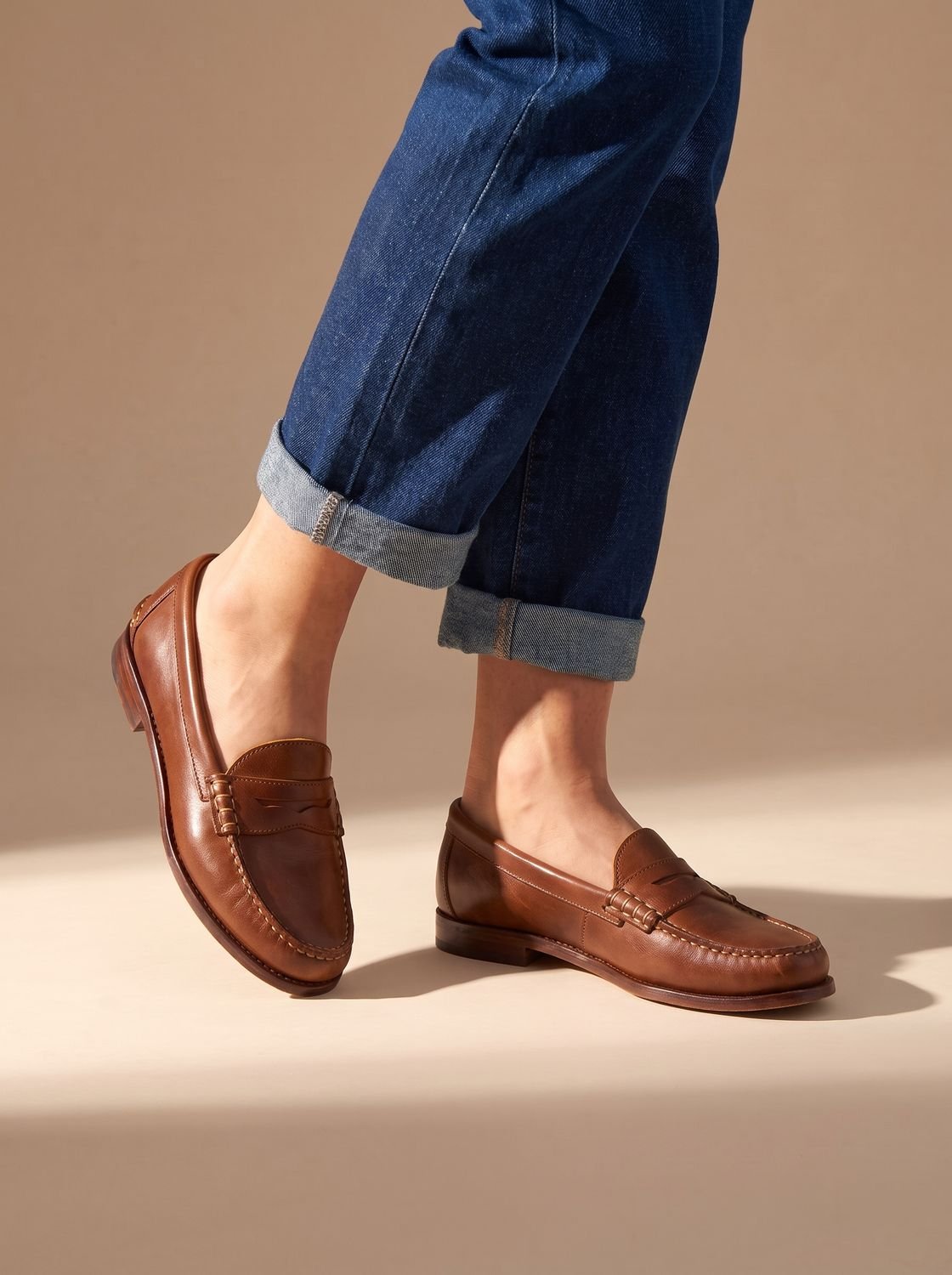Amelia | Women's Leather Penny Loafers Moccasin-Stitched Slip-On