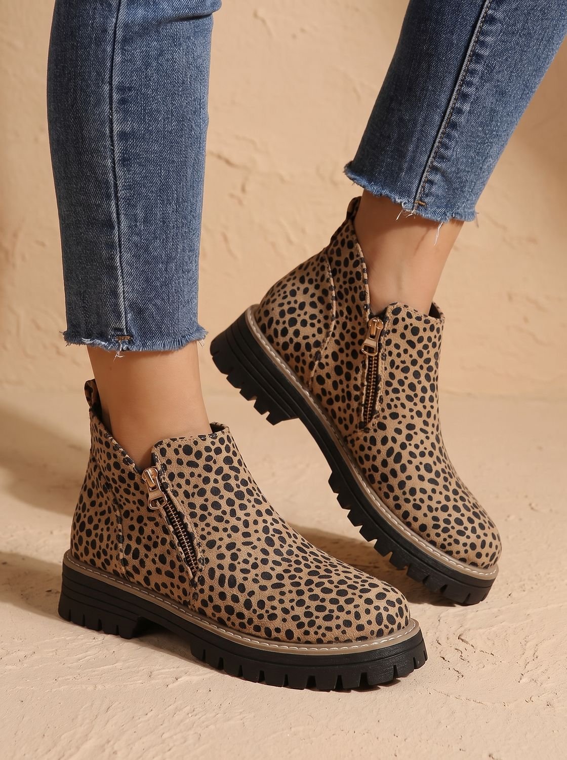 Amelia | Women's Orthopedic Ankle Boots Side-Zip Leopard Print Booties