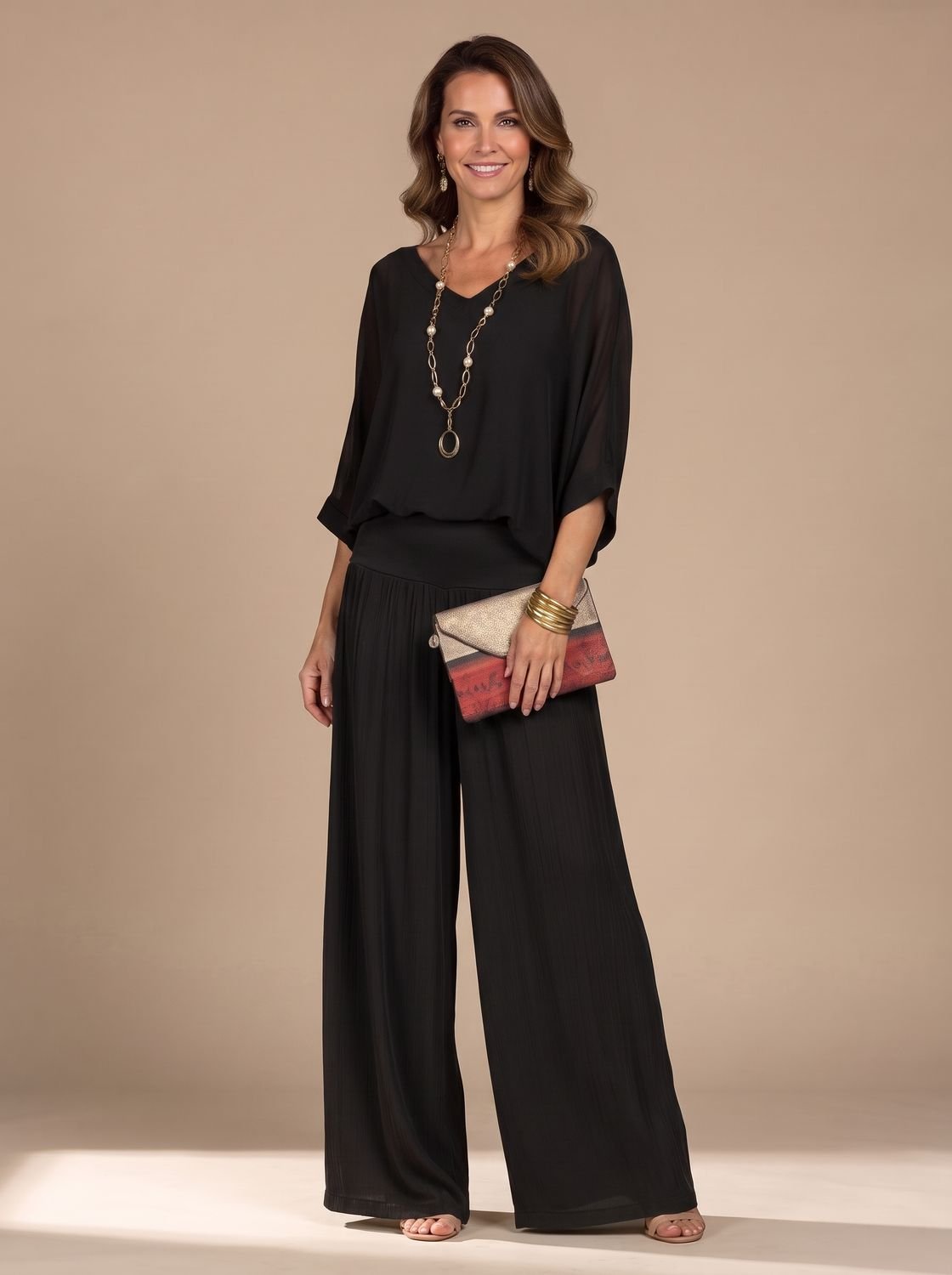 Aria | Women's Flowy Wide-Leg Two-Piece Blouson Top Set