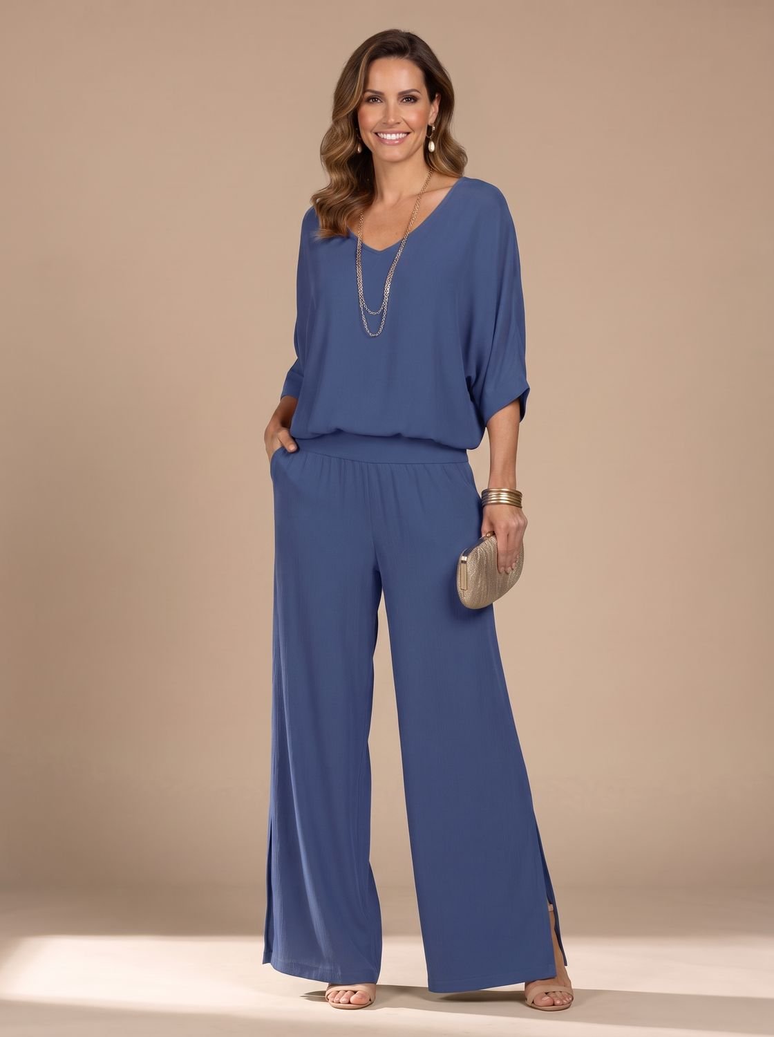 Aria | Women's Flowy Wide-Leg Two-Piece Blouson Top Set