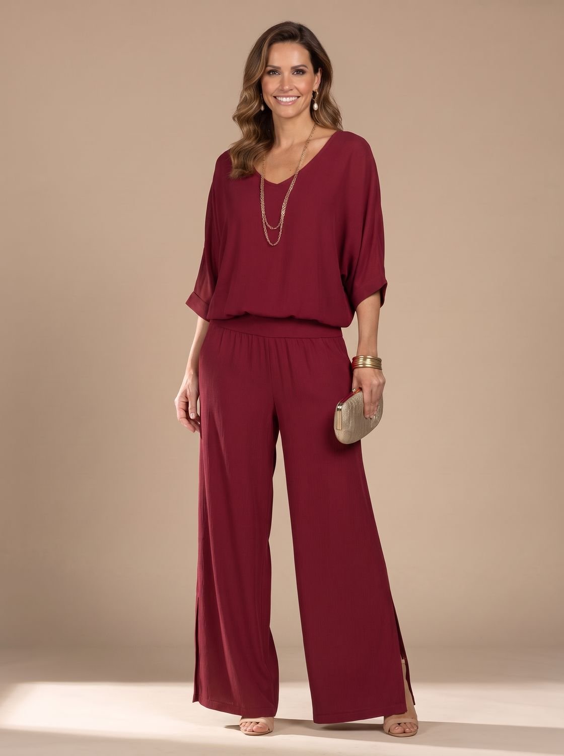 Aria | Women's Flowy Wide-Leg Two-Piece Blouson Top Set