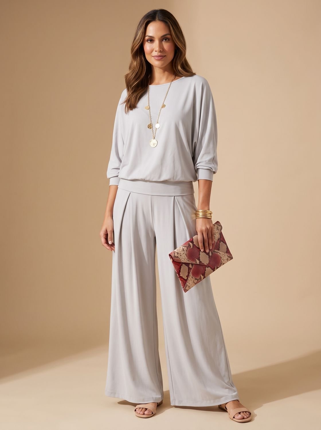 Aria | Women's Flowy Wide-Leg Two-Piece Blouson Top Set