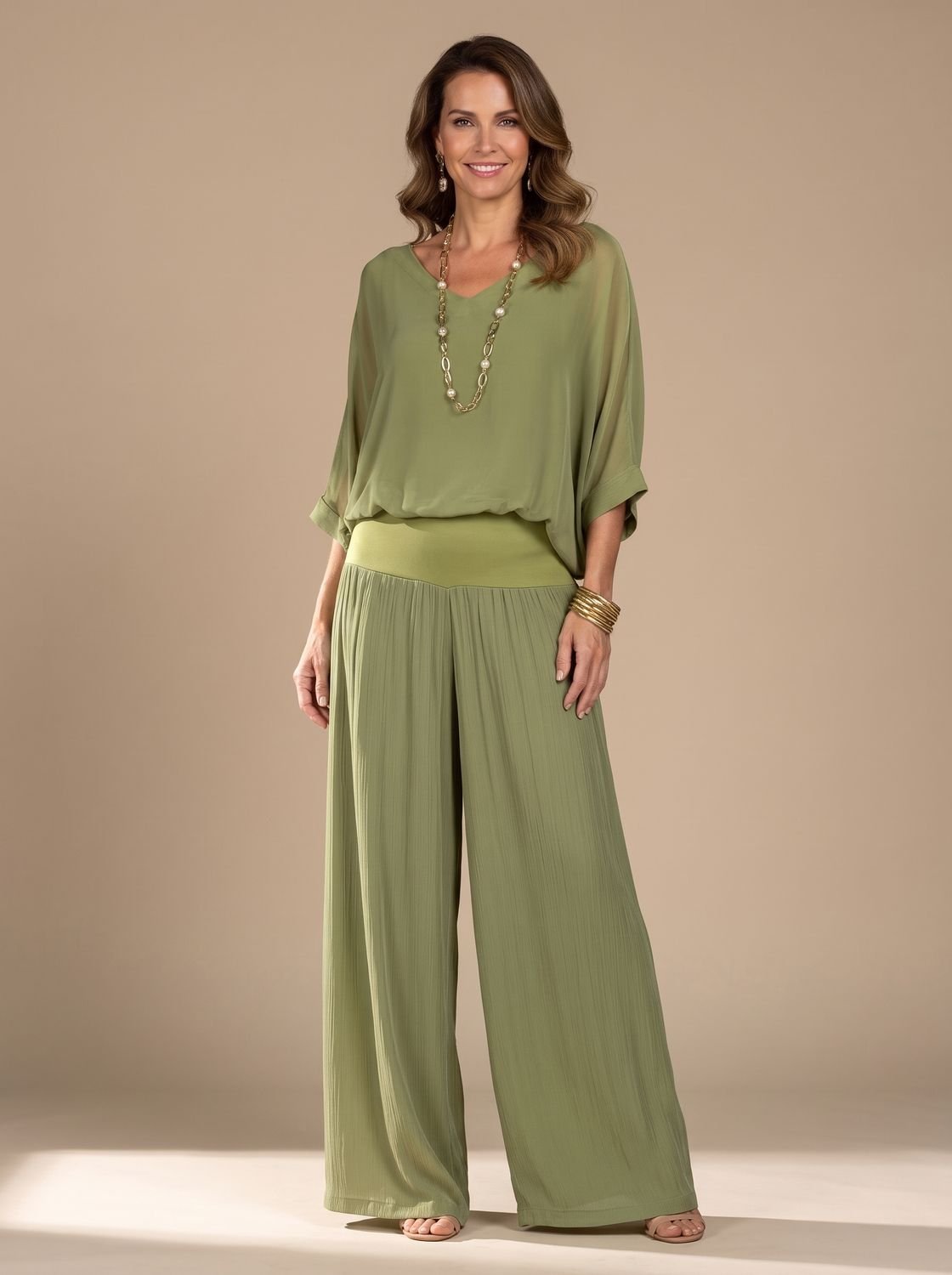 Aria | Women's Flowy Wide-Leg Two-Piece Blouson Top Set