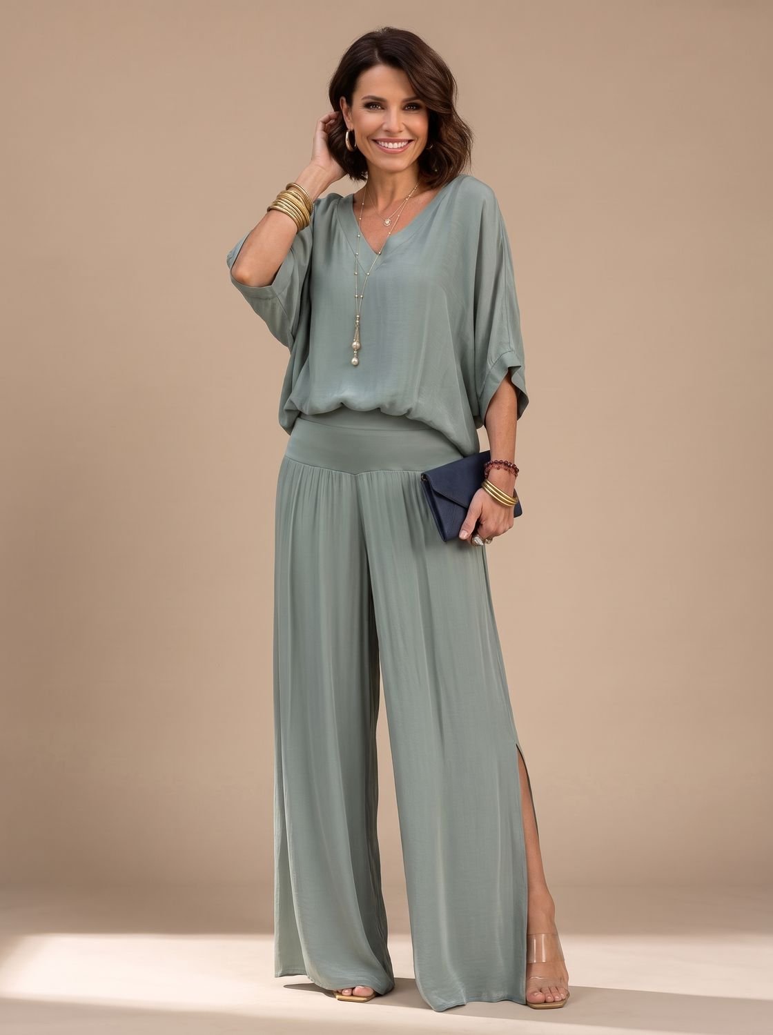 Aria | Women's Flowy Wide-Leg Two-Piece Blouson Top Set