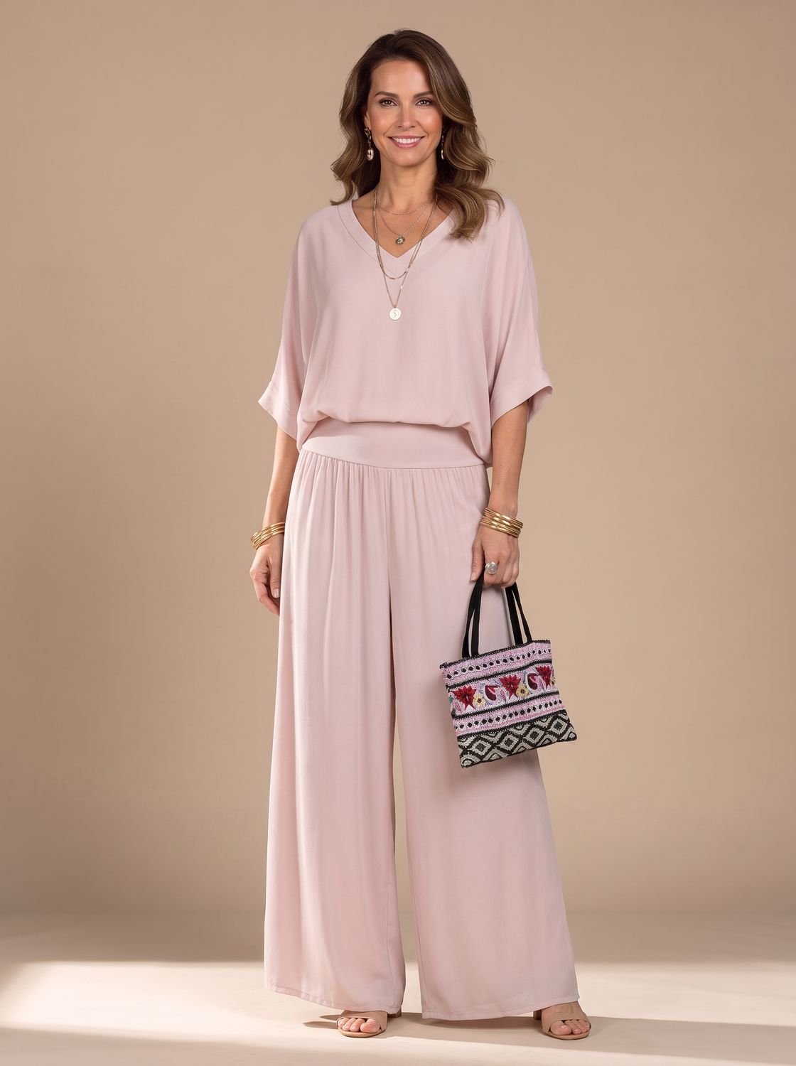 Aria | Women's Flowy Wide-Leg Two-Piece Blouson Top Set