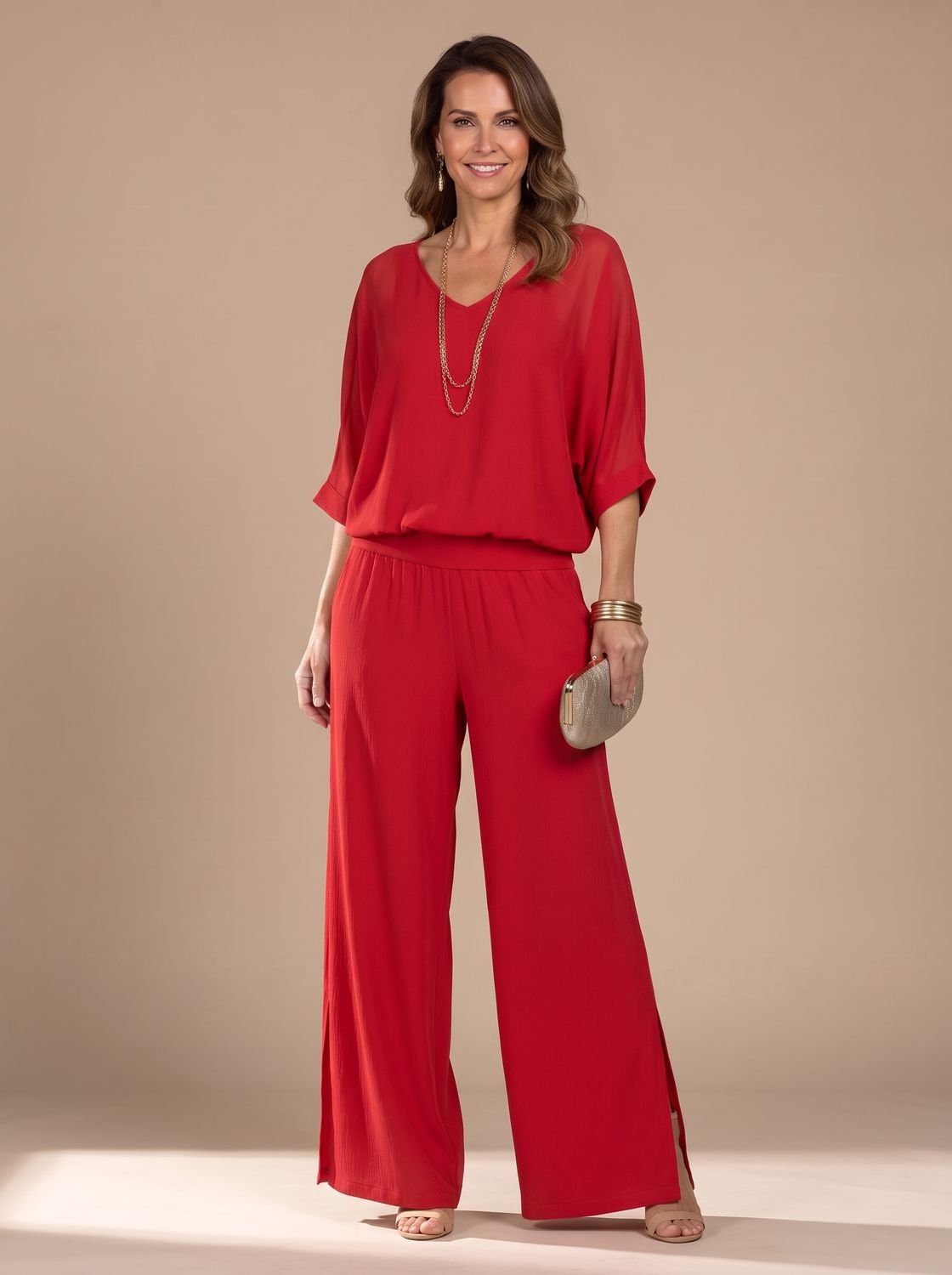 Aria | Women's Flowy Wide-Leg Two-Piece Blouson Top Set