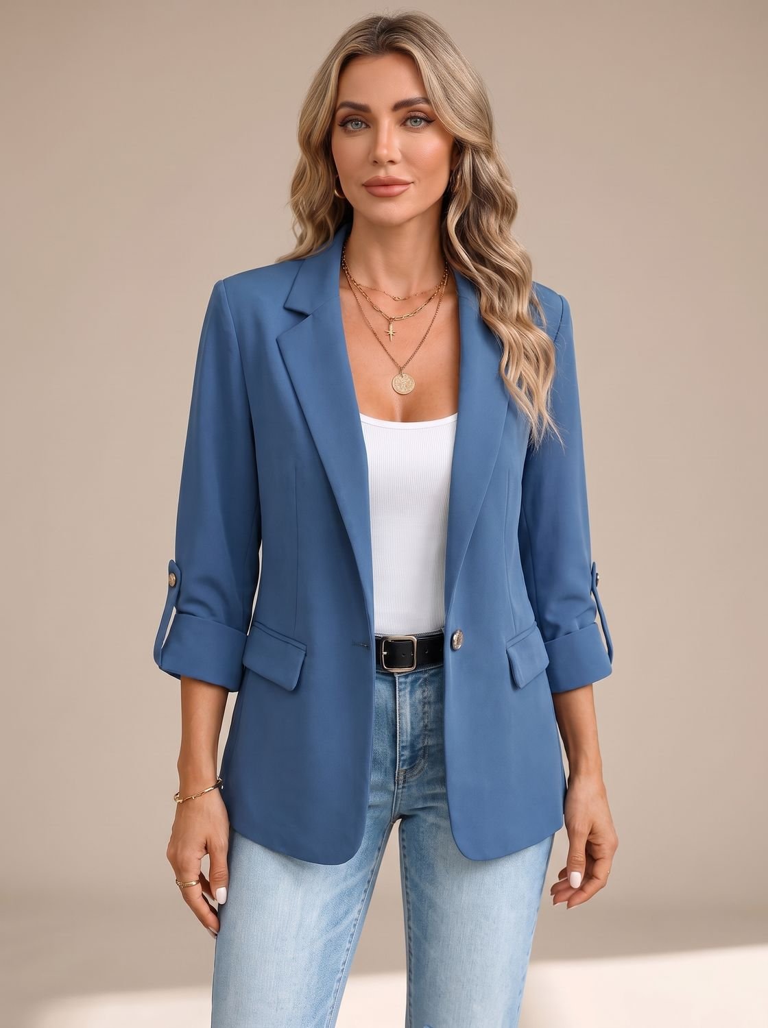 Aria | Women's Striped-Cuff Rollable Sleeve Soft-Tailored Blazer