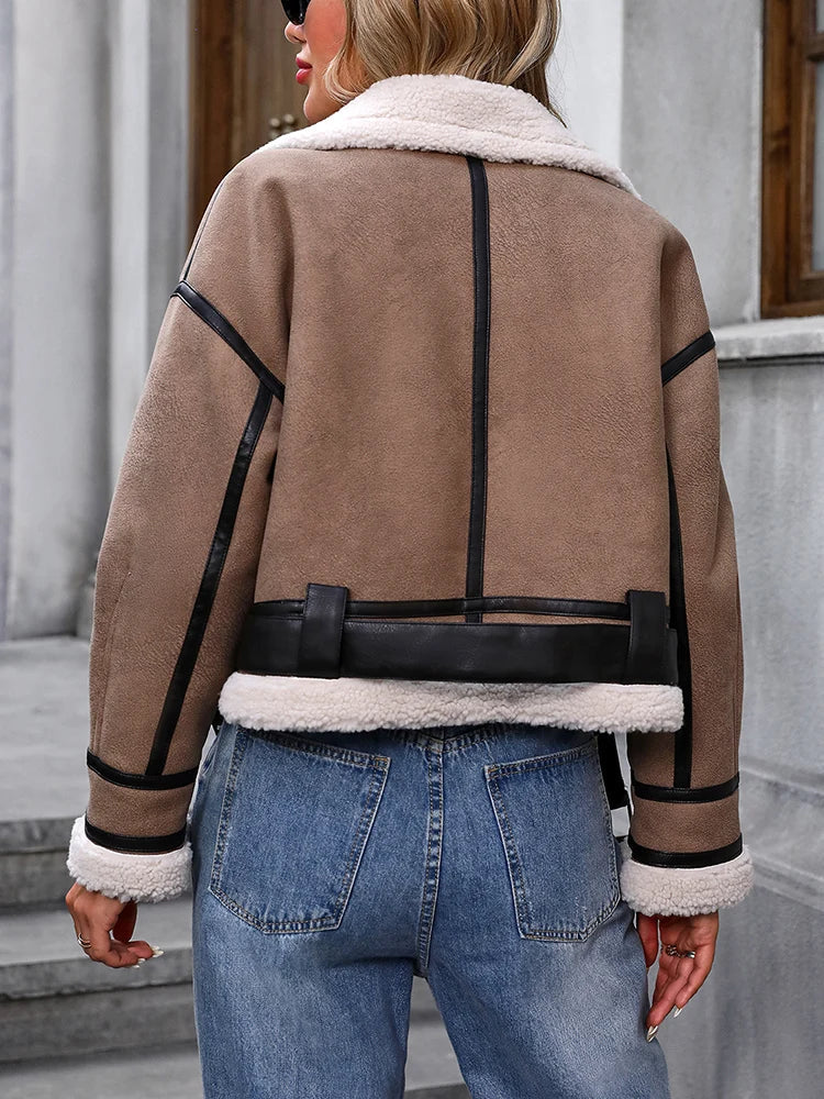 Beatrix | Women's Cropped Belted Shearling Coat