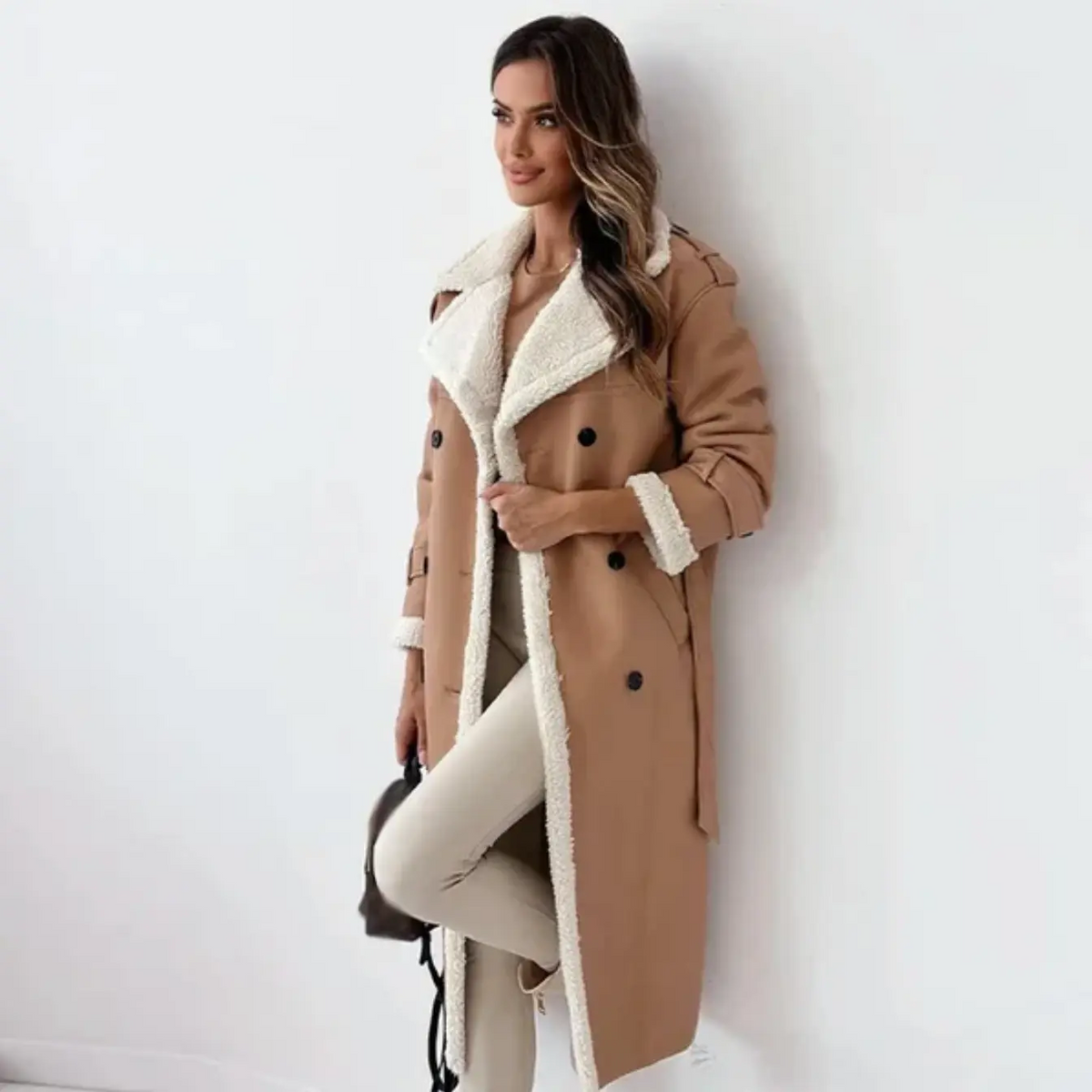 Beatrix | Women's Double-Breasted Long Shearling Coat